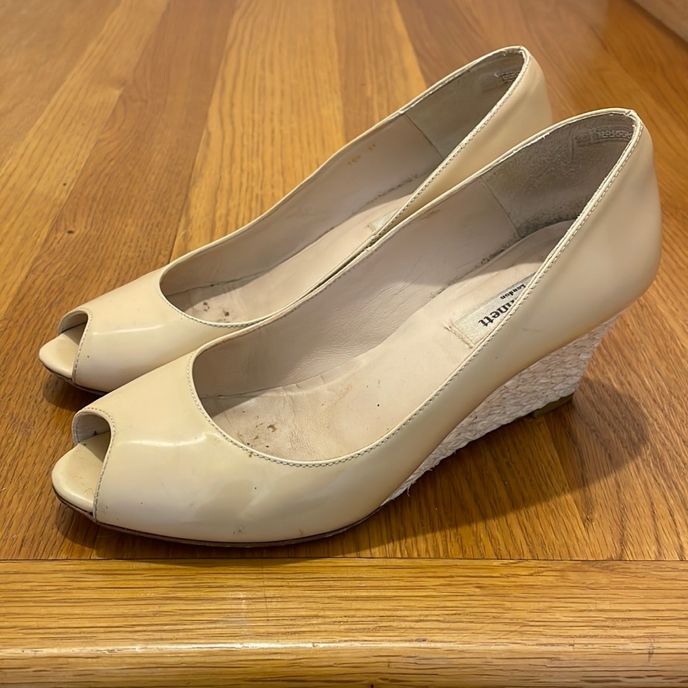 LK Bennett nude color espadrille wedges